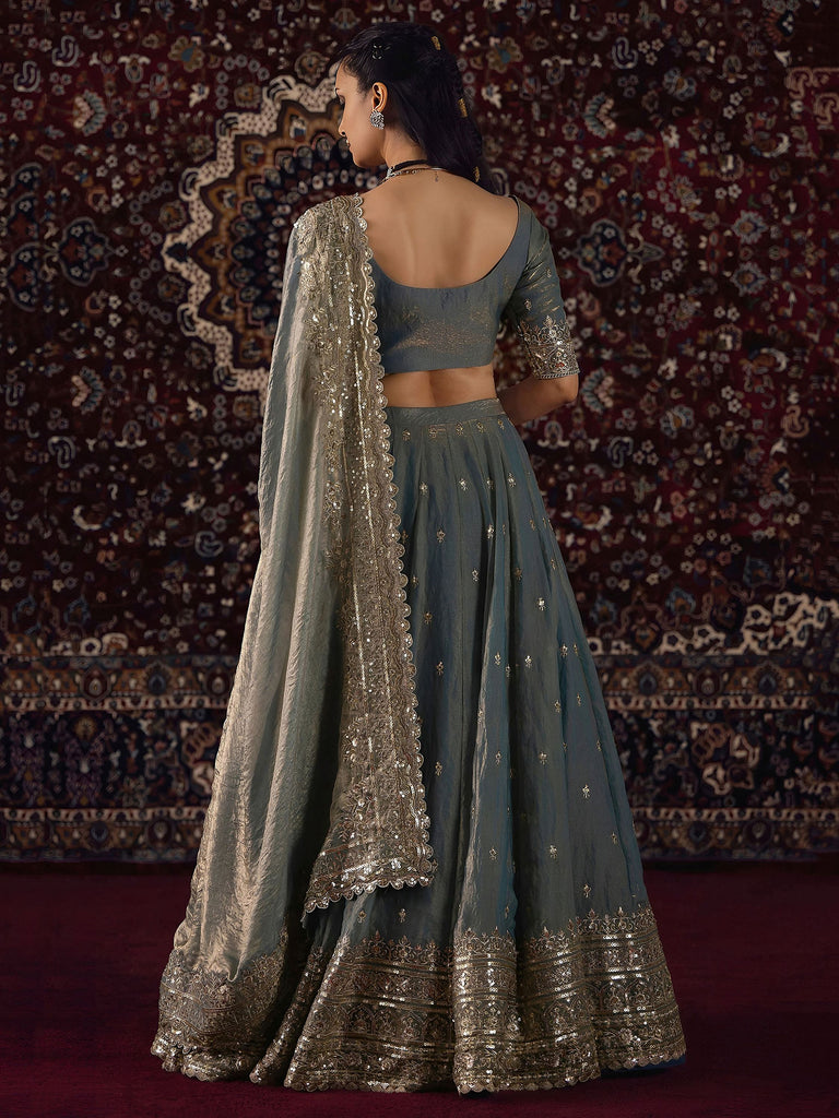 Graceful Grey Zari Embroidery Silk Function Wear Lehenga Choli