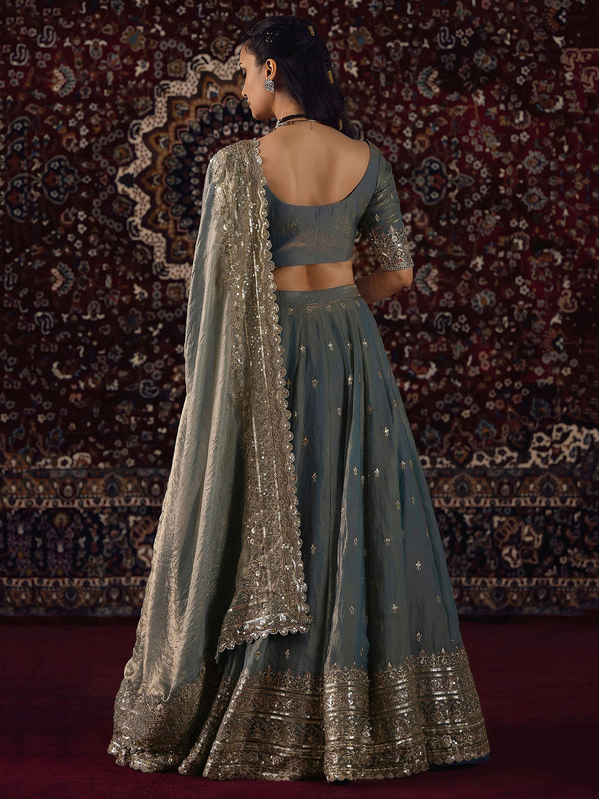Graceful Grey Zari Embroidery Silk Function Wear Lehenga Choli