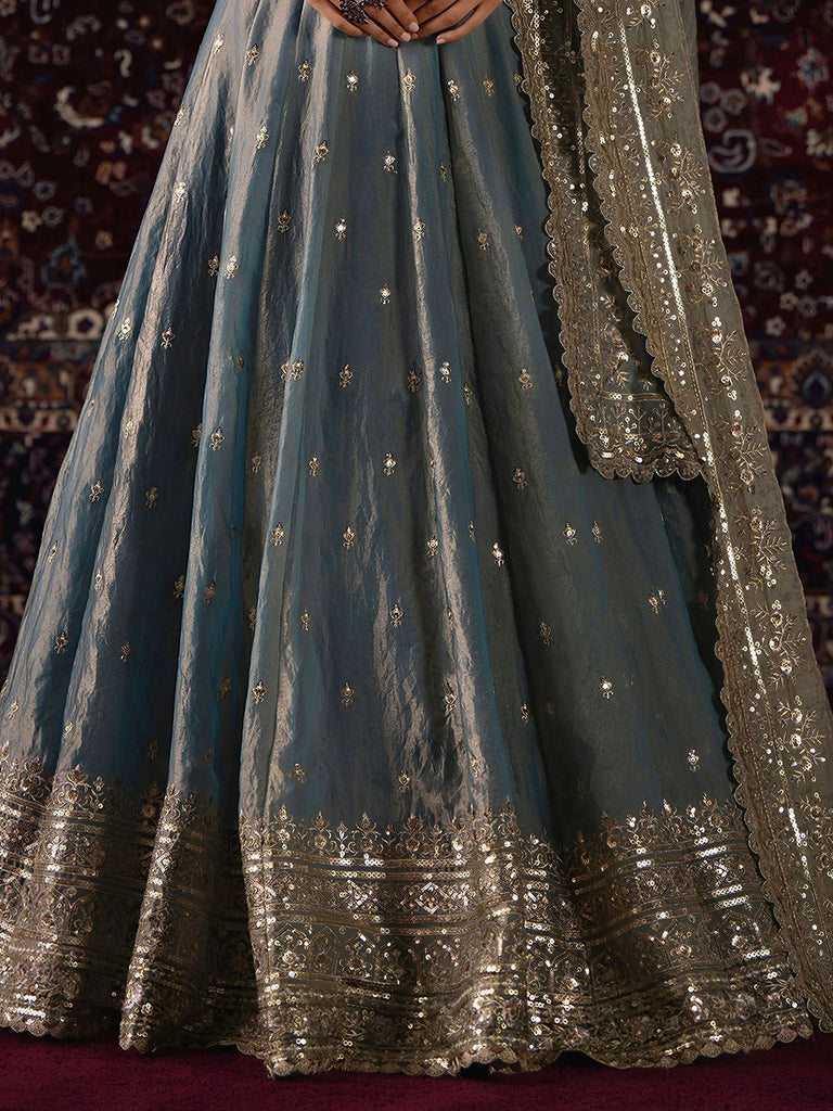 Graceful Grey Zari Embroidery Silk Function Wear Lehenga Choli