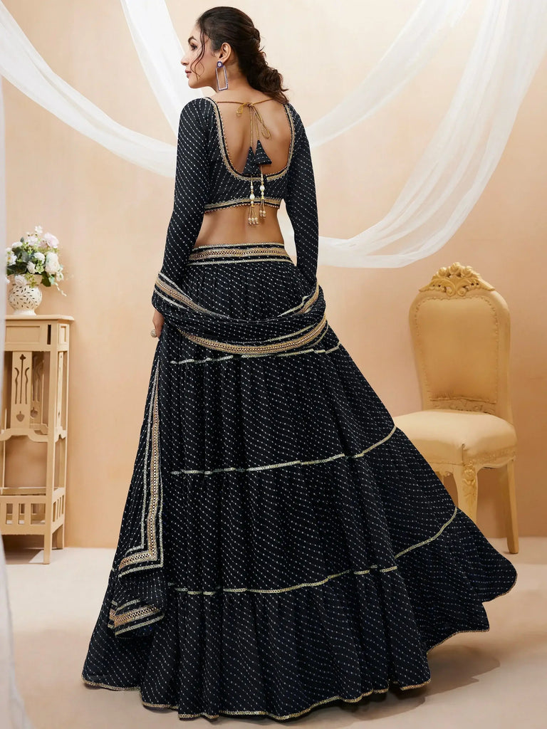 Wonderful Black Leheriya Printed Georgette Party Wear Lehenga Choli