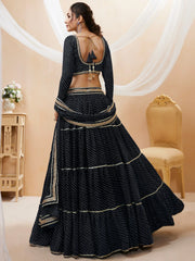Wonderful Black Leheriya Printed Georgette Party Wear Lehenga Choli