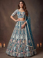 Enchanting Blue Sequins Net Reception Wear Plus Size Lehenga Choli