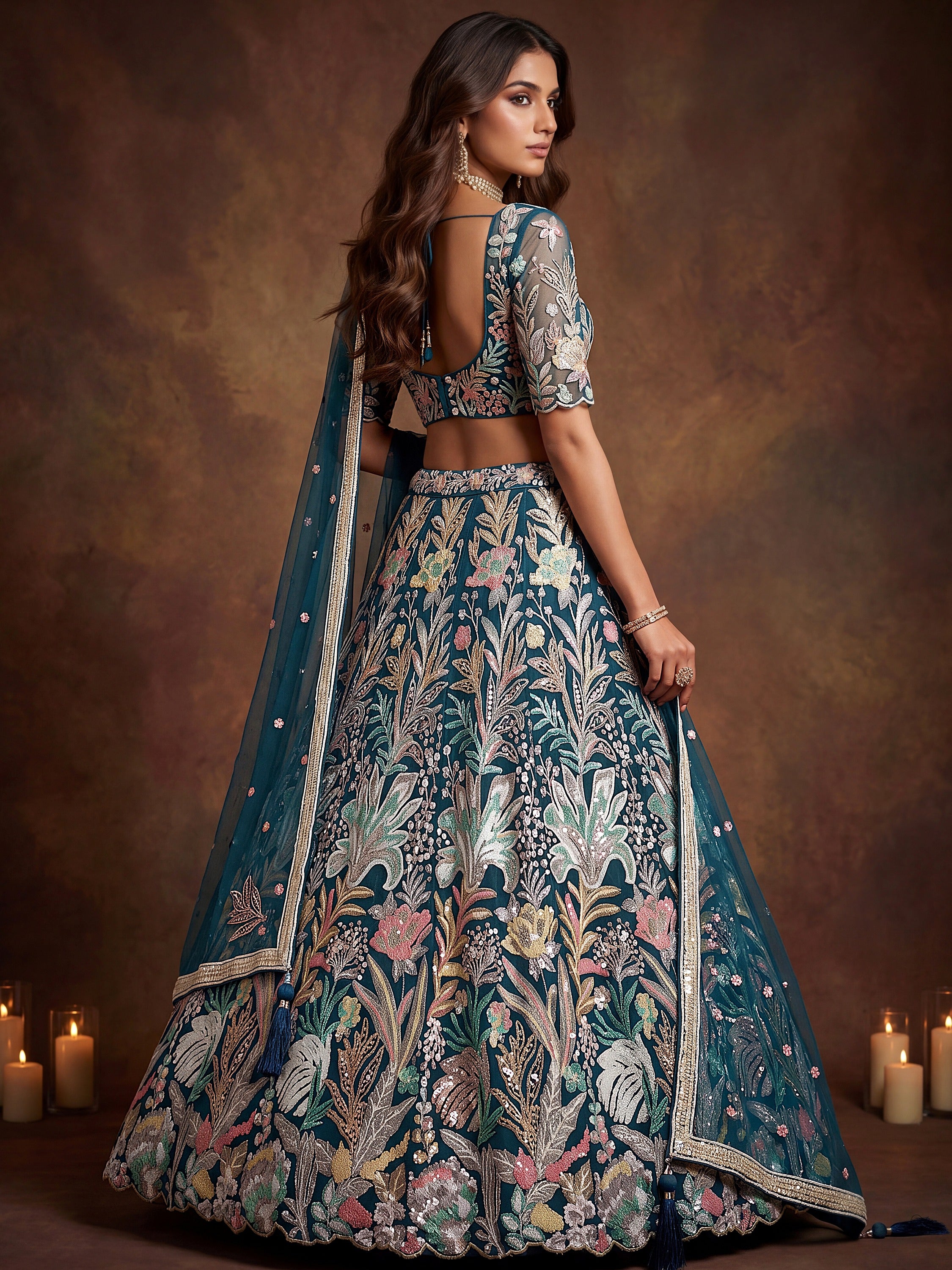 Enchanting Blue Sequins Net Reception Wear Plus Size Lehenga Choli