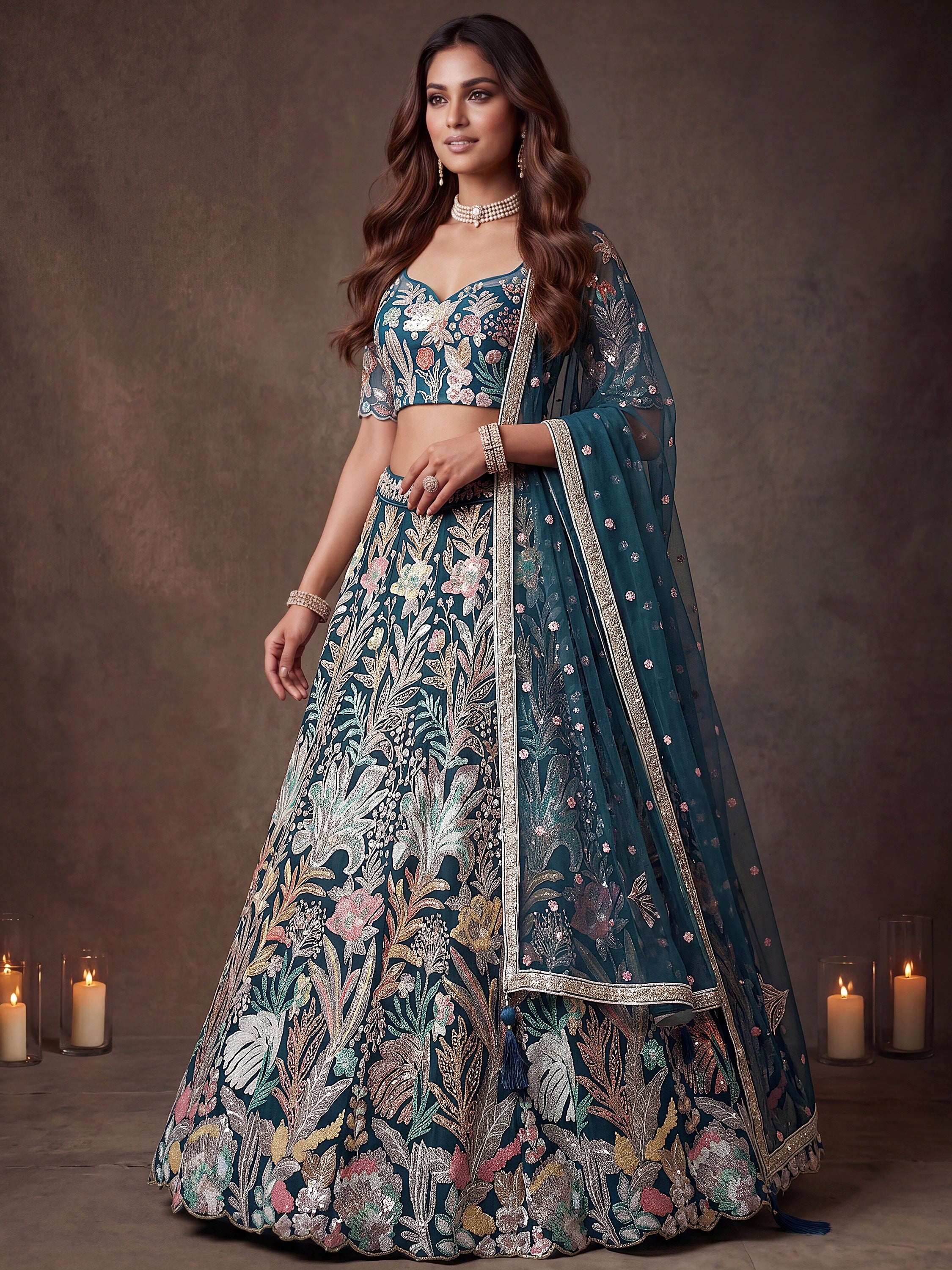 Enchanting Blue Sequins Net Reception Wear Plus Size Lehenga Choli
