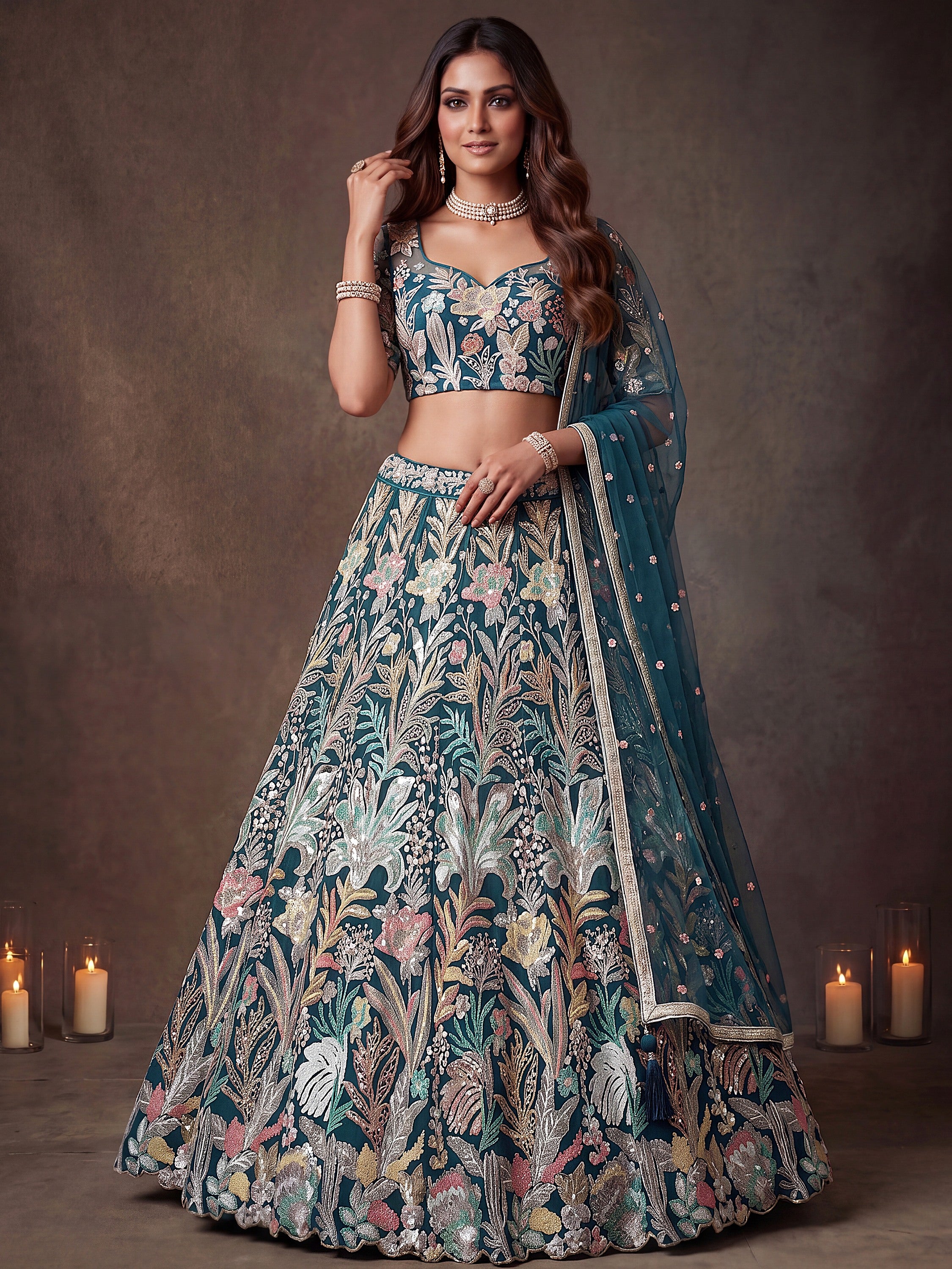 Enchanting Blue Sequins Net Reception Wear Plus Size Lehenga Choli