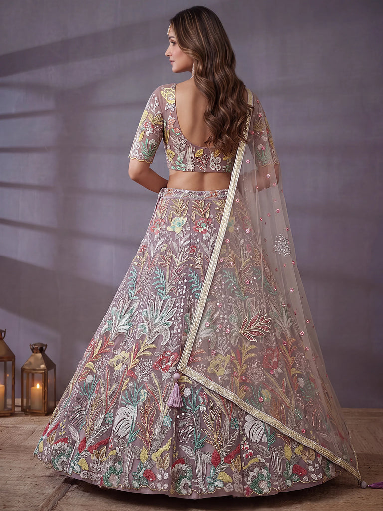 Fantastic Lavender Sequins Net Engagement Wear Lehenga Choli