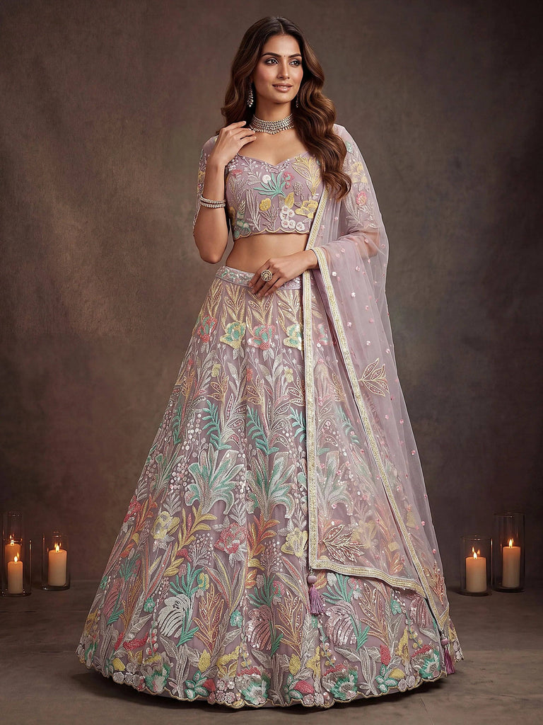Dazzling Lavender Sequins Net  Wedding Wear Lehenga Choli
