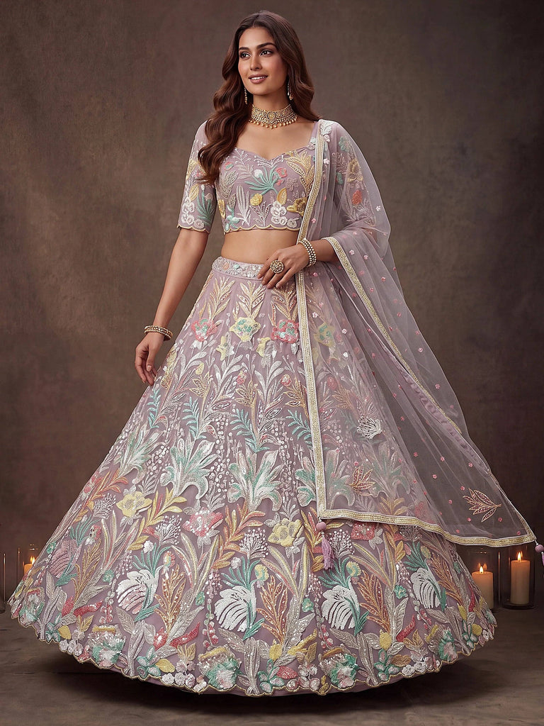 Dazzling Lavender Sequins Net  Wedding Wear Lehenga Choli