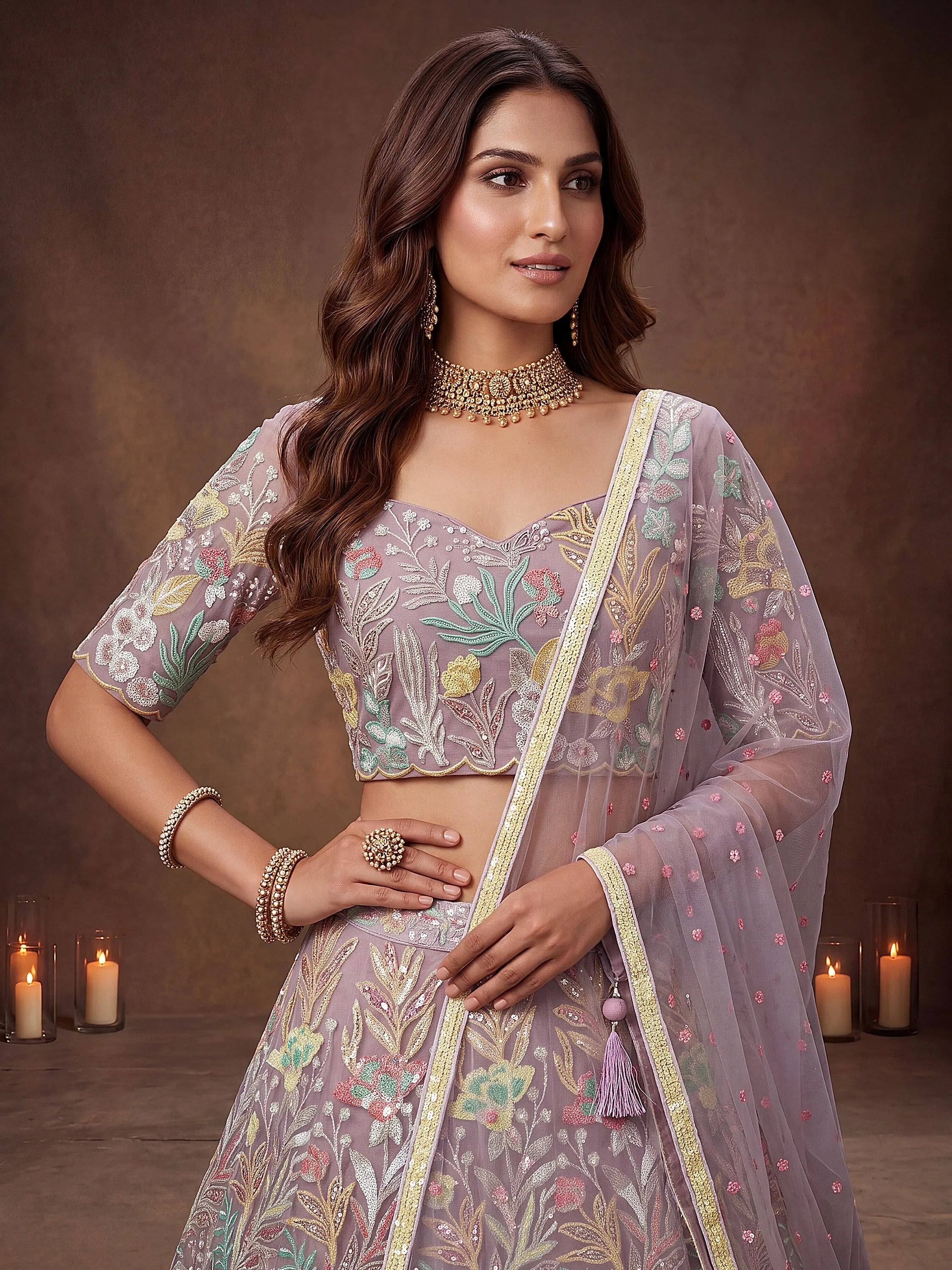 Dazzling Lavender Sequins Net  Wedding Wear Lehenga Choli