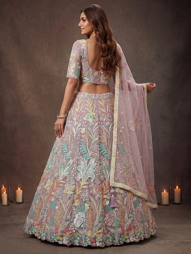 Dazzling Lavender Sequins Net  Wedding Wear Lehenga Choli