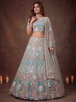 Sparkling Pista Green Embroidered Net Marriage Wear Lehenga Choli