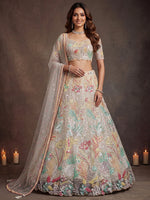 Glowing Off-White Sequins Net Engagement Wear Plus Size Lehenga Choli