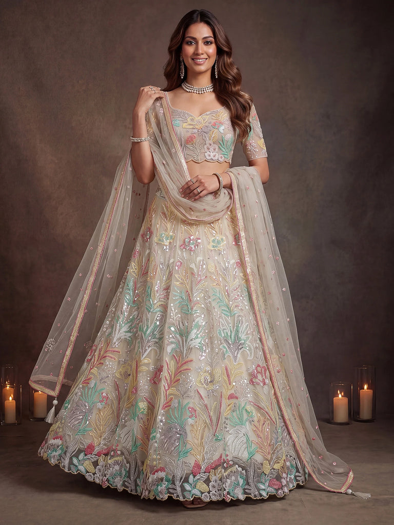 Majestic Off-White Sequins Net Reception Wear Lehenga Choli