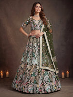 Adorning Green Sequins Net Reception Wear Lehenga Choli with Dupatta