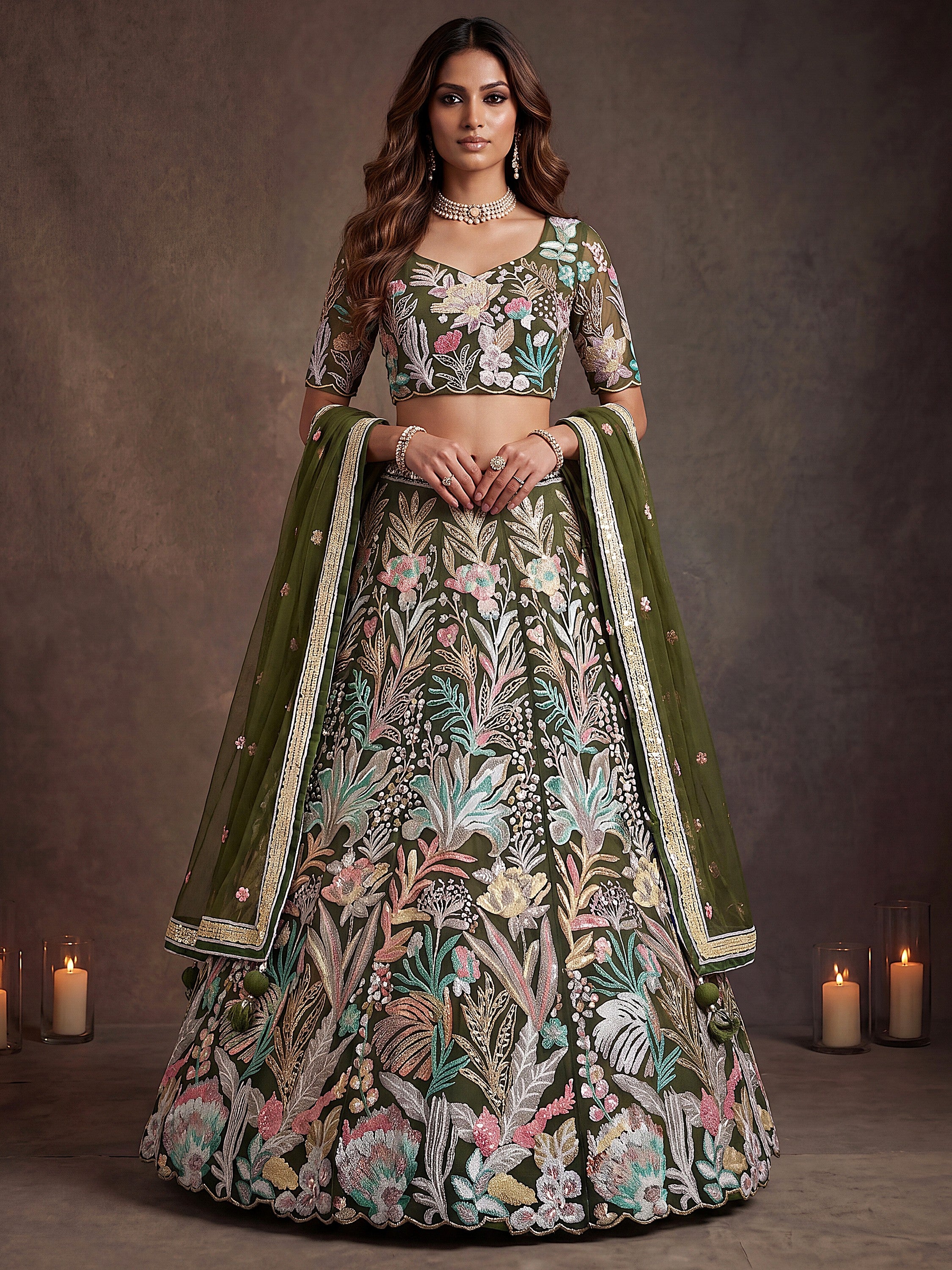 Adorning Green Sequins Art Soft Net Reception Wear Lehenga Choli