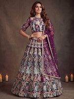 Outstanding Wine Sequins Net Party Wear Plus Size Lehenga Choli