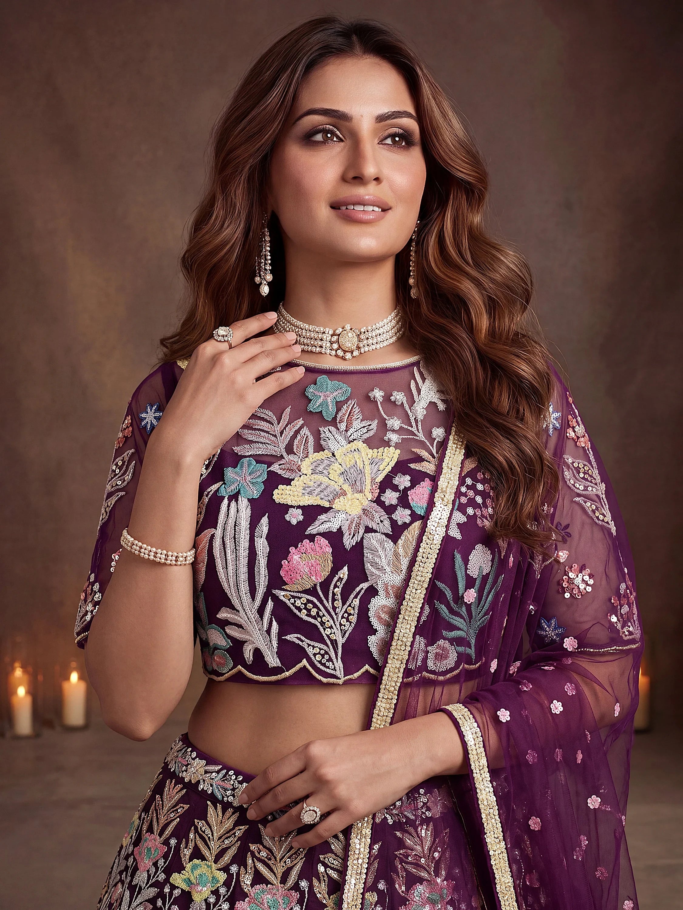 Awesome Wine Sequins Net Reception Wear Lehenga Choli with Dupatta