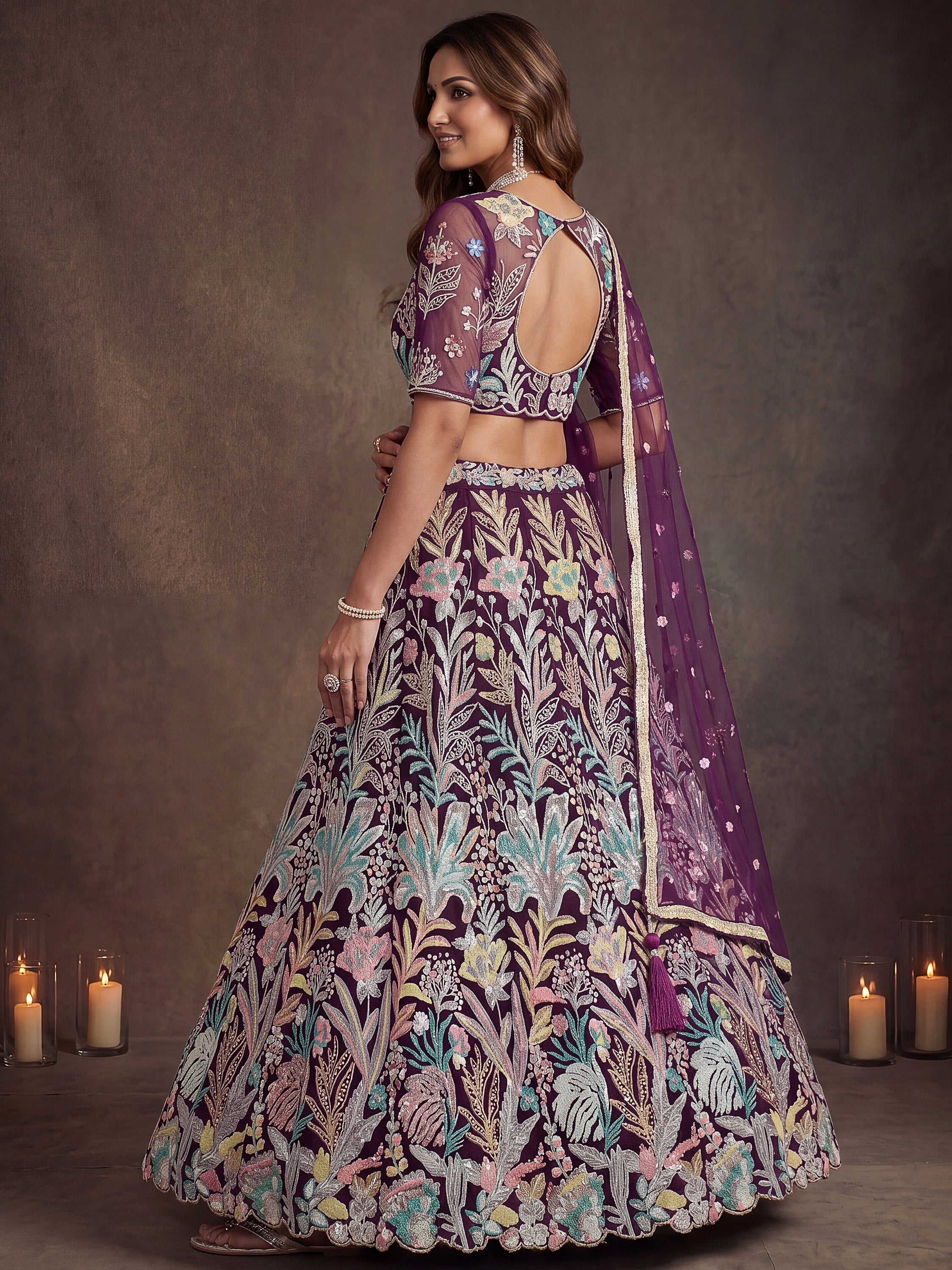 Outstanding Wine Sequins Net Party Wear Plus Size Lehenga Choli