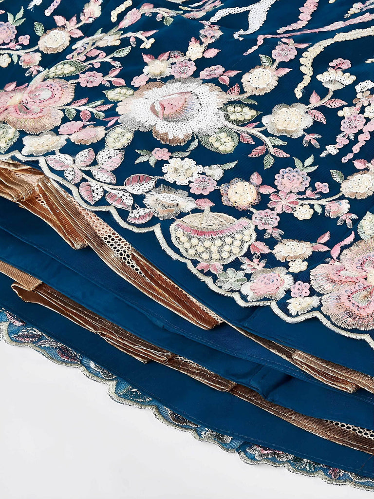 Astonishing Blue Sequins Net Party Wear Lehenga Choli With Dupatta