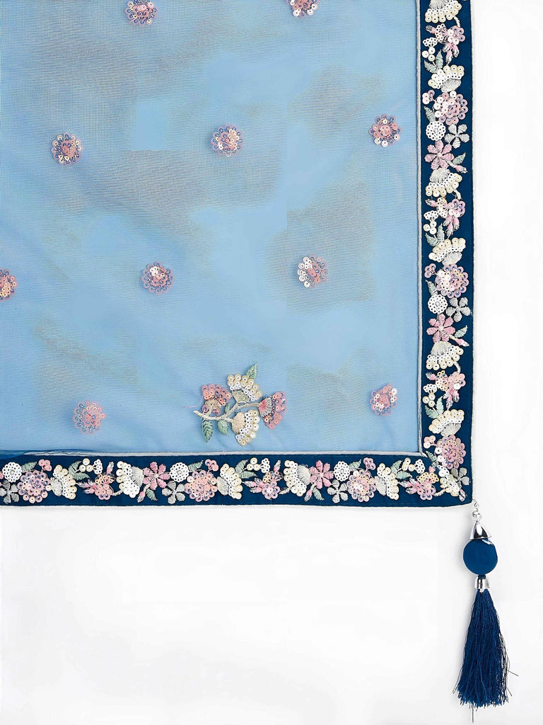 Astonishing Blue Sequins Net Party Wear Lehenga Choli With Dupatta