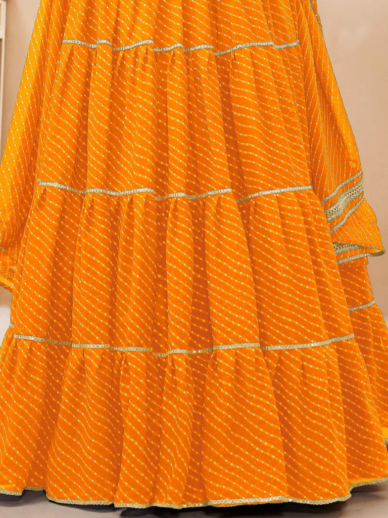 Stunning Yellow Leheriya Printed Georgette Haldi Wear Lehenga Choli