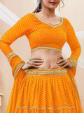 Stunning Yellow Leheriya Printed Georgette Haldi Wear Lehenga Choli