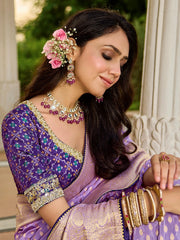 Adorable Lavender Zari Weaving Silk Wedding Wear Saree With Blouse 