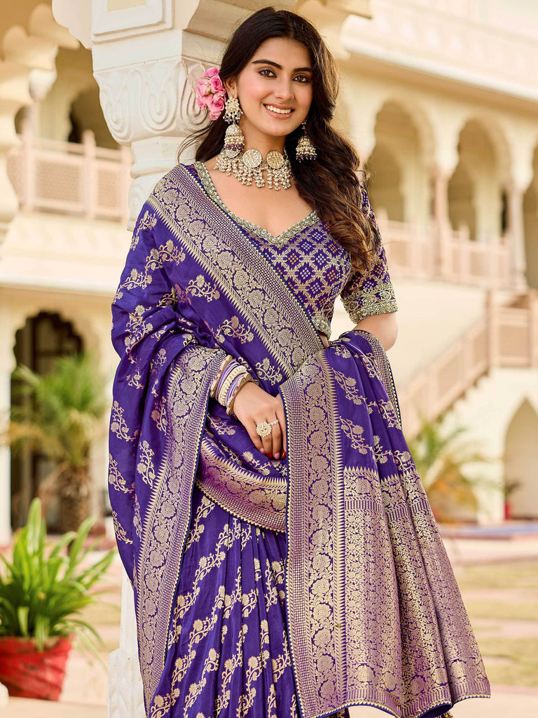 Wonderful Purple Zari Weaving Silk Festive Wear Saree With Blouse 