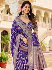 Wonderful Purple Zari Weaving Silk Festive Wear Saree With Blouse 
