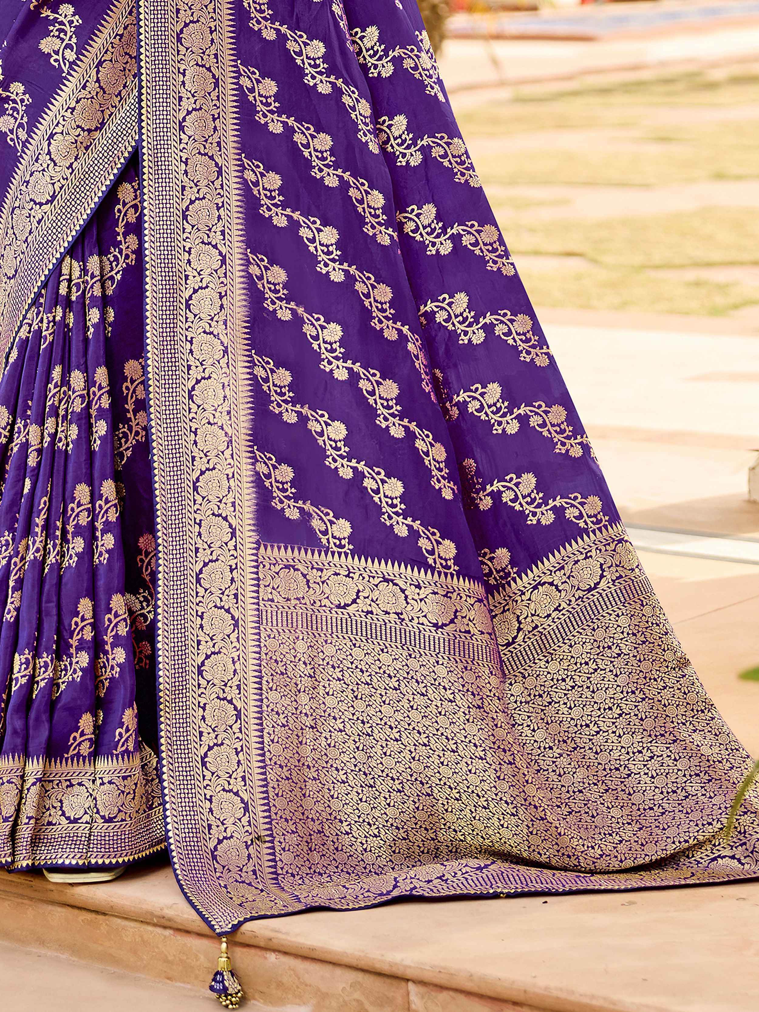 Wonderful Purple Zari Weaving Silk Festive Wear Saree With Blouse 
