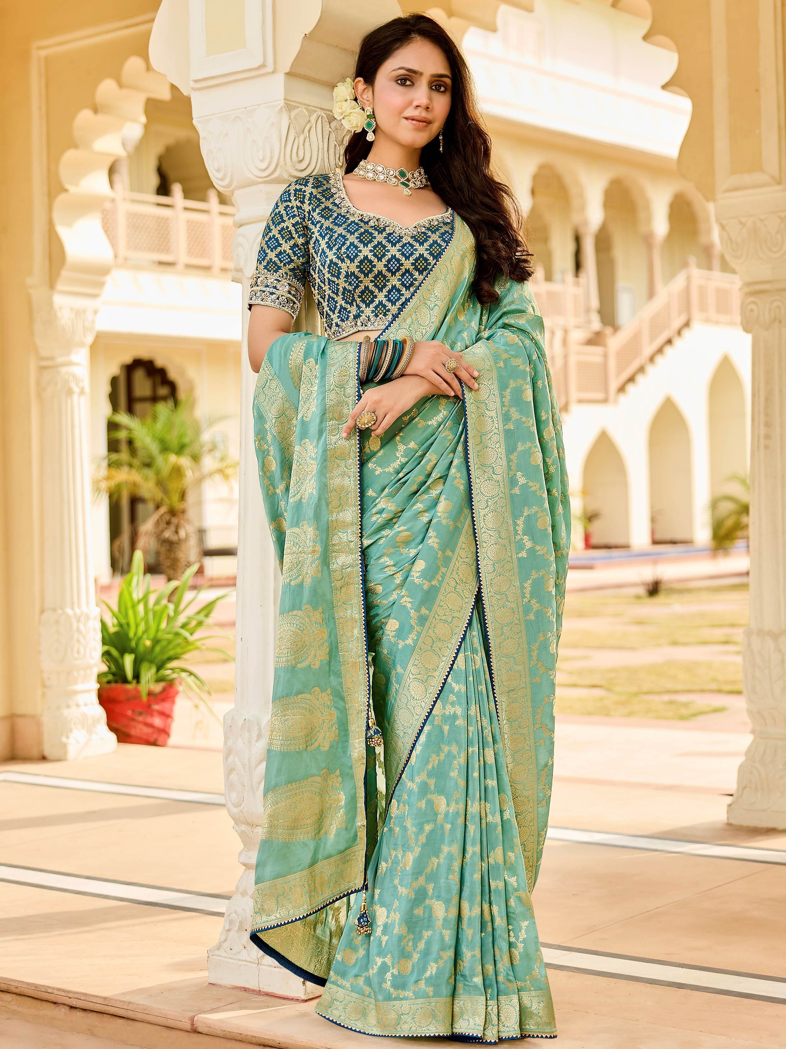 Great Green Zari Weaving Silk Reception Wear Saree With Blouse