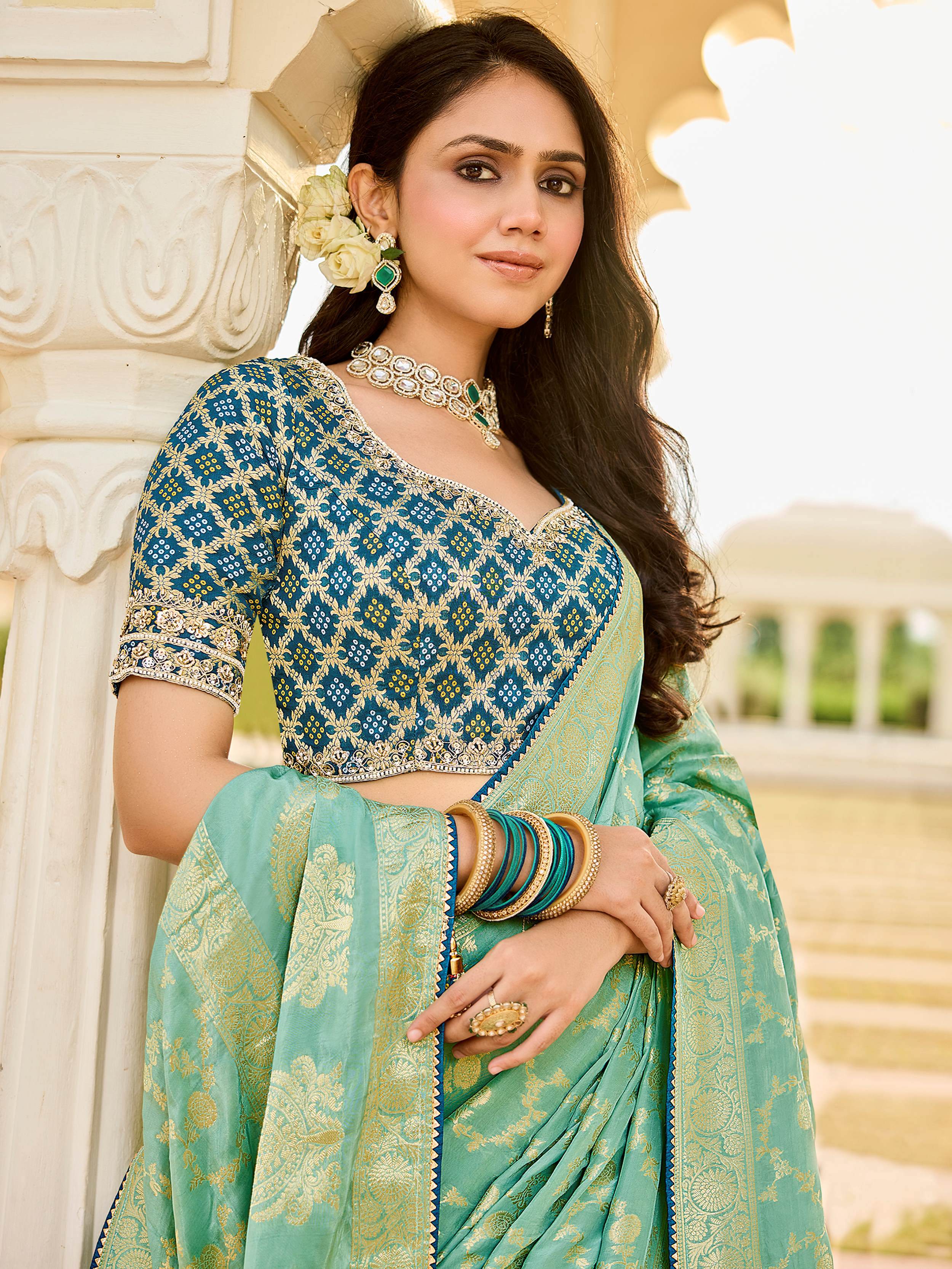 Great Green Zari Weaving Silk Reception Wear Saree With Blouse