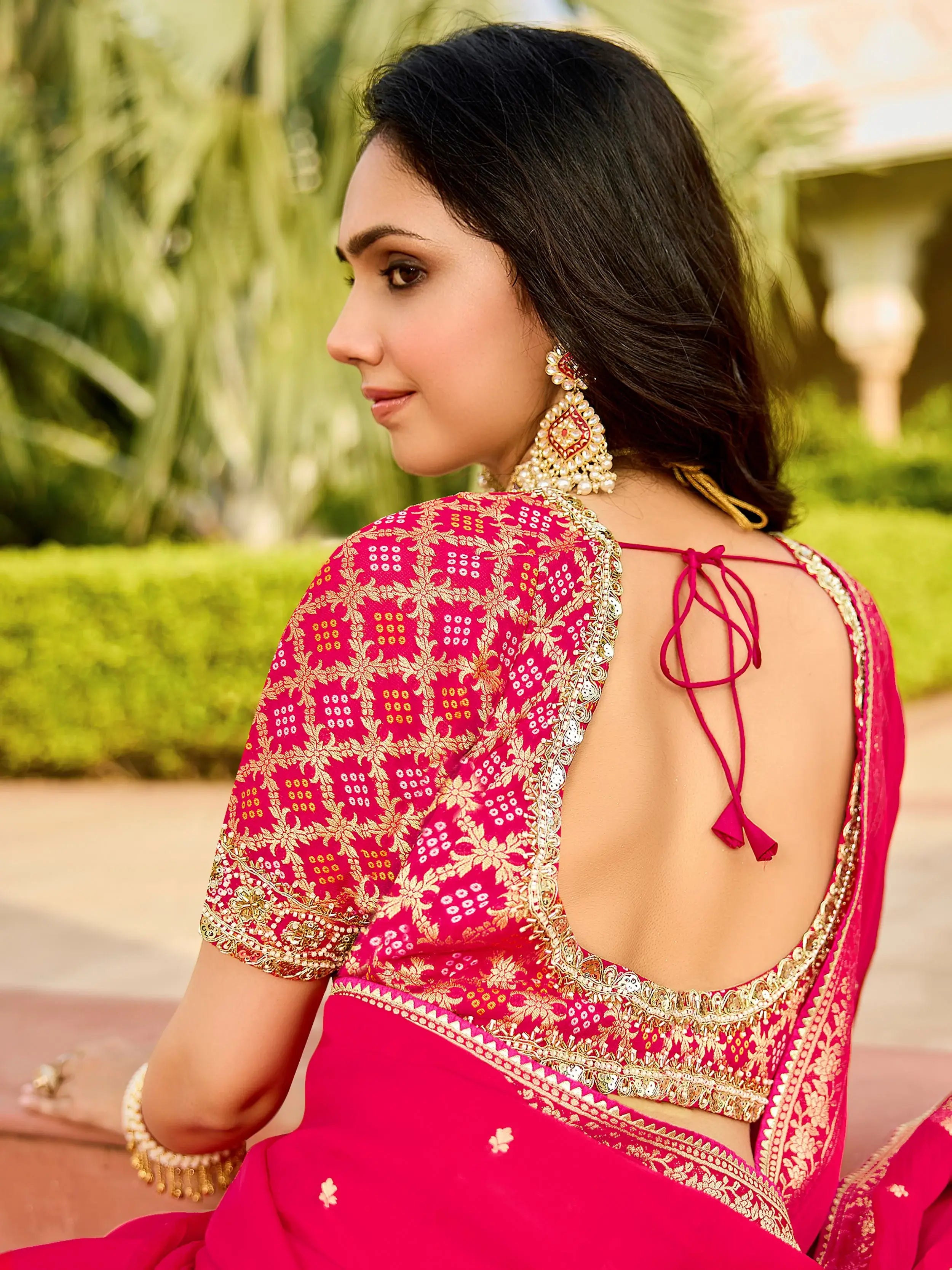 Incredible Pink Zari Weaving Silk Festive Wear Saree With Blouse