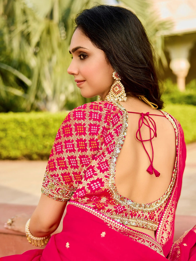Incredible Pink Zari Weaving Silk Festive Wear Saree With Blouse