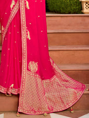 Incredible Pink Zari Weaving Silk Festive Wear Saree With Blouse