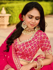 Incredible Pink Zari Weaving Silk Festive Wear Saree With Blouse