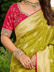 Outstanding Green Zari Weaving Silk Function Wear Saree With Blouse 