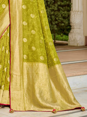 Outstanding Green Zari Weaving Silk Function Wear Saree With Blouse 