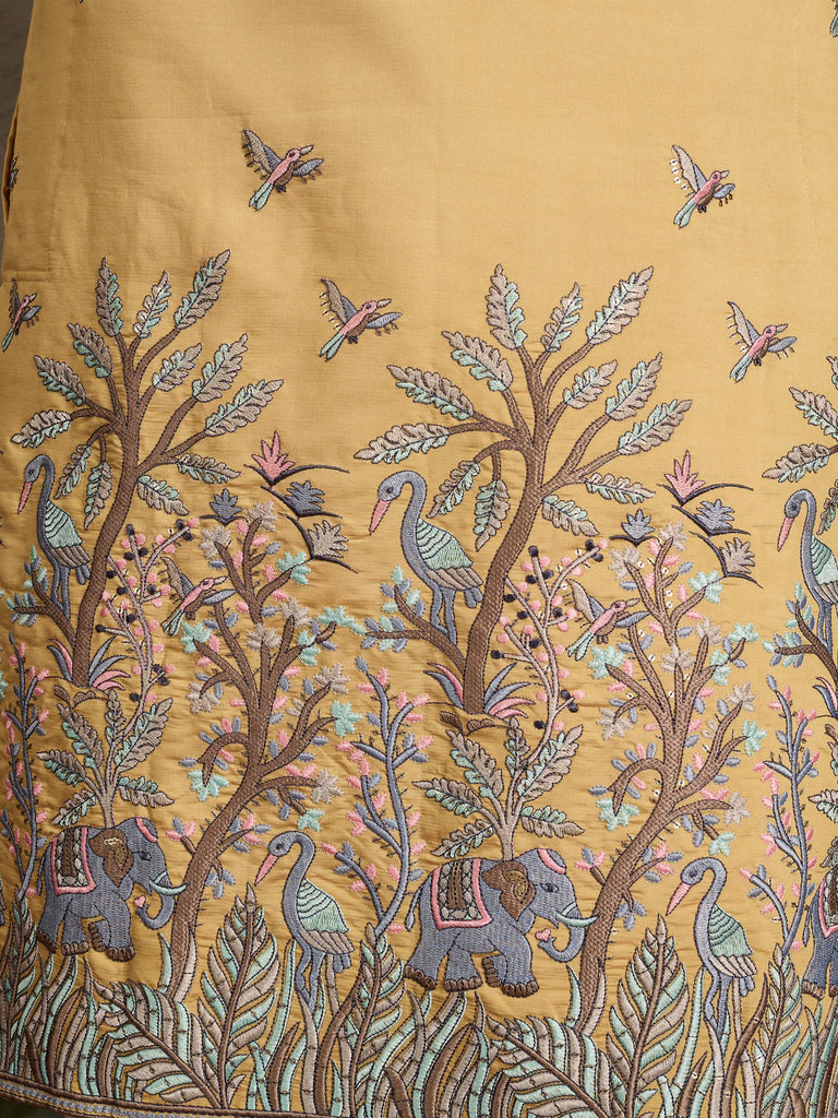 Precious Yellow Thread Work Viscose Wedding For Men Kurta