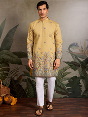 Precious Yellow Thread Work Viscose Wedding For Men Kurta