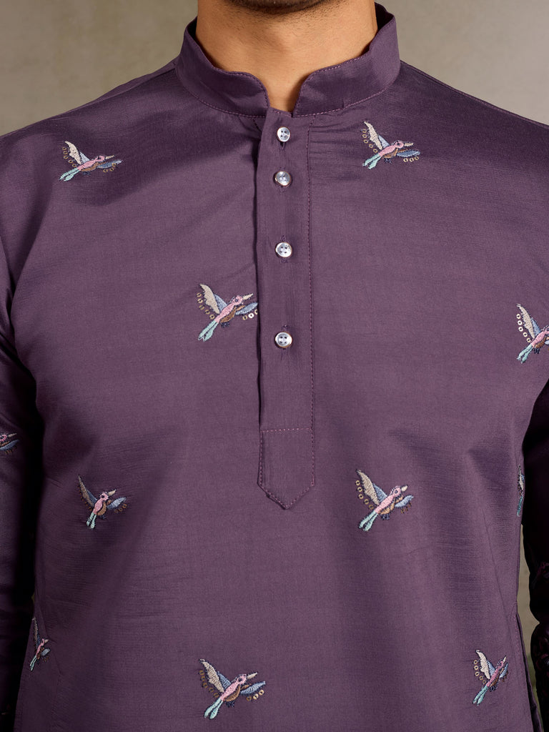 Wonderful Dusty Purple Sequins Viscose Function Wear Men Kurta