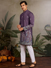 Wonderful Dusty Purple Sequins Viscose Function Wear Men Kurta