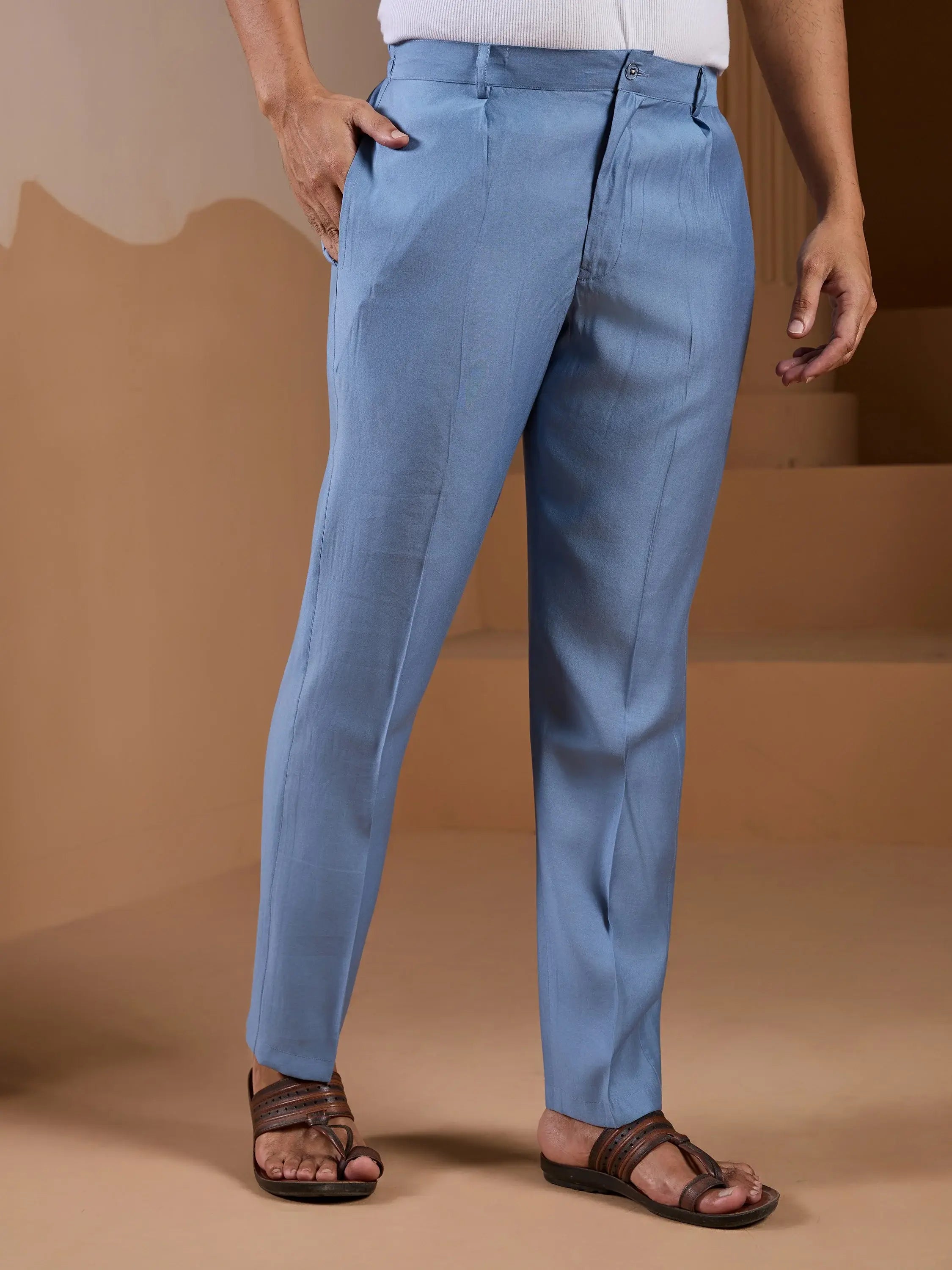 Classic Sky Blue Silk Men's Kurta And Pant With Thread Work Jacket