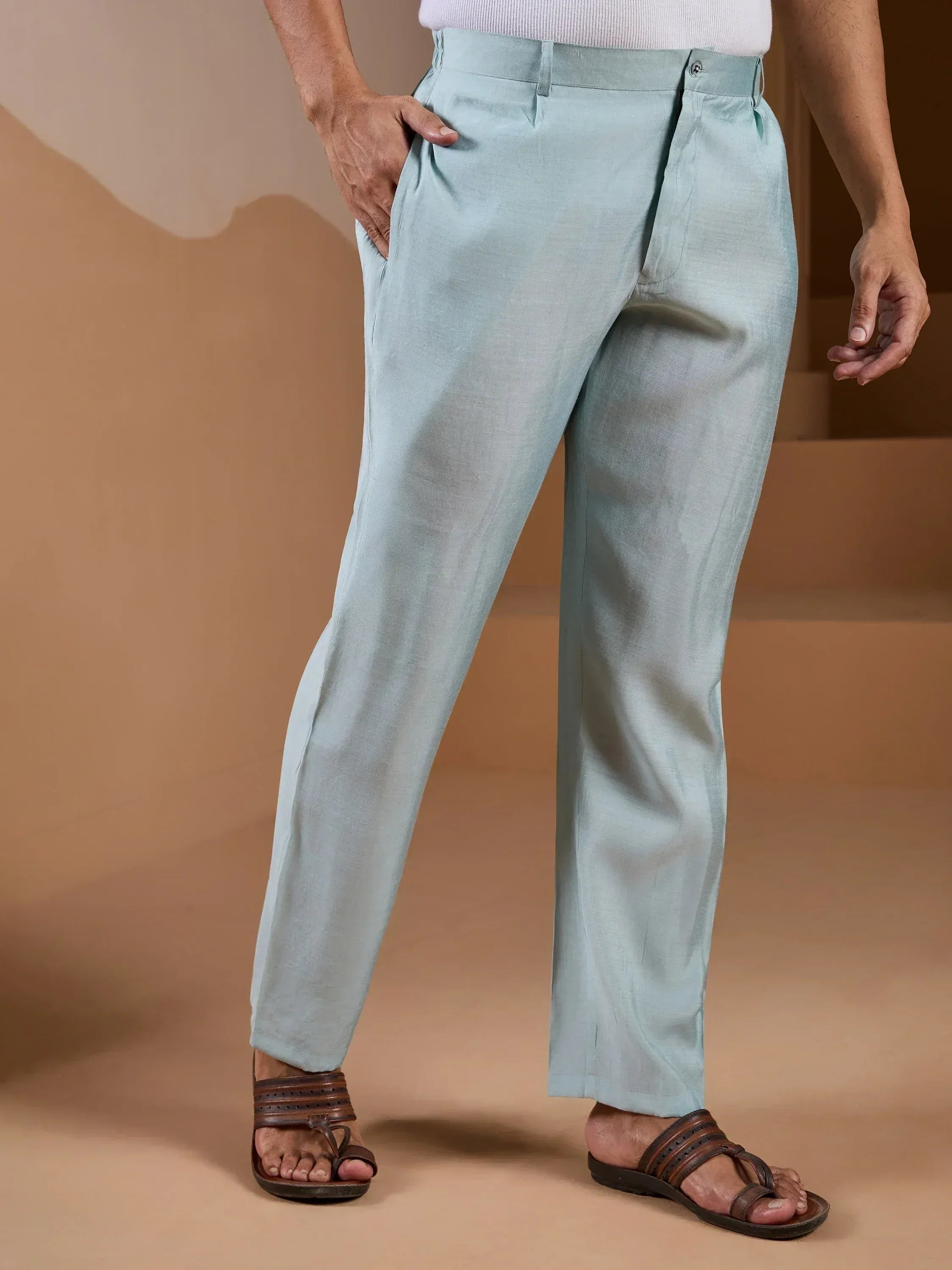 Awesome Pista Silk Men's Kurta And Pant With Thread Work Jacket