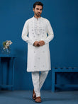 Gorgeous White Mirror Work Viscose Silk Traditional Men Kurta With Pant