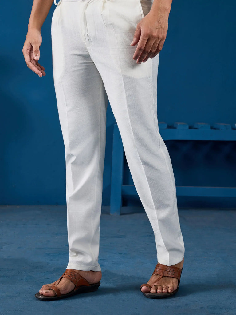 Gorgeous White Mirror Work Viscose Silk Traditional Men Kurta With Pant