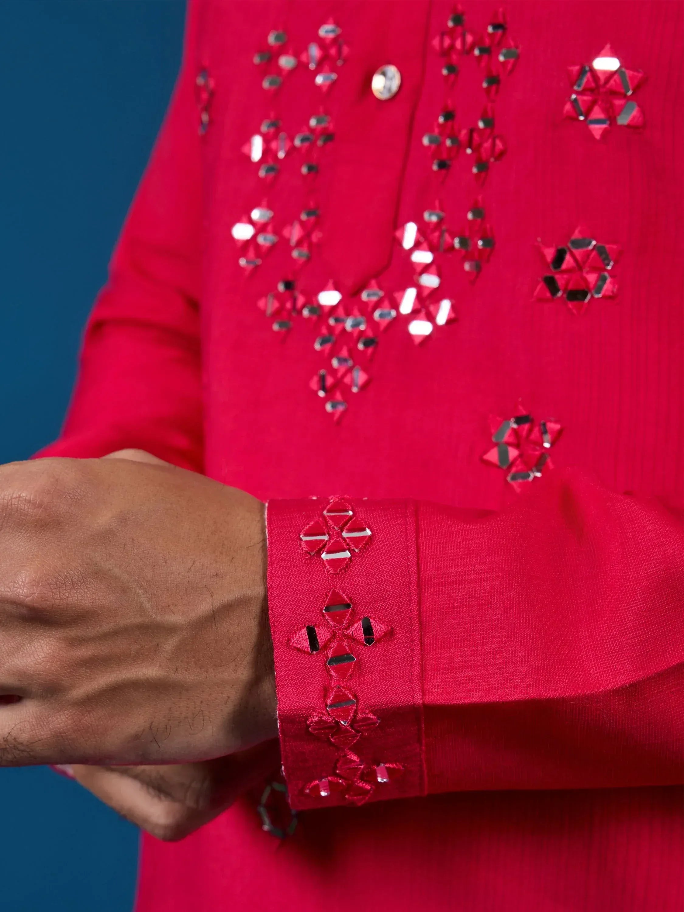Awesome Rani Pink Thread Work Viscose Silk Festival Wear Men Kurta With Pant