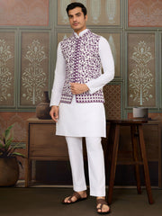 Dazzling White Sequins Silk Wedding For Men Kurta With Pant And Jacket