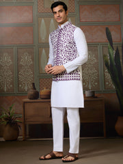 Dazzling White Sequins Silk Wedding For Men Kurta With Pant And Jacket