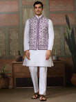 Dazzling White Sequins Silk Wedding For Men Kurta With Pant And Jacket